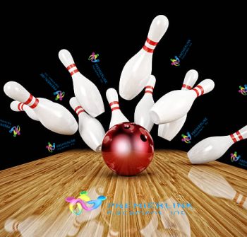 3d image of bowling ball and skittle